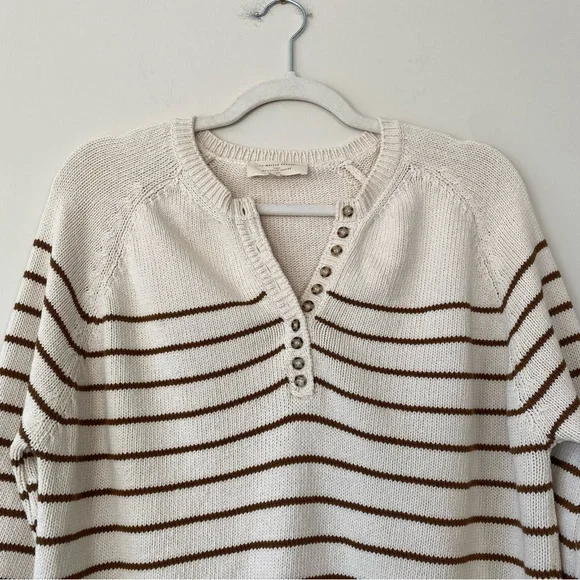 Sezane Leontine Jumper Sweater in Ecru Camel Stripe Size XS - Picture 3 of 13